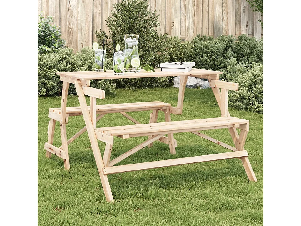 Mesa de piquenique c/ bancos 2-em-1 conversível abeto maciço
