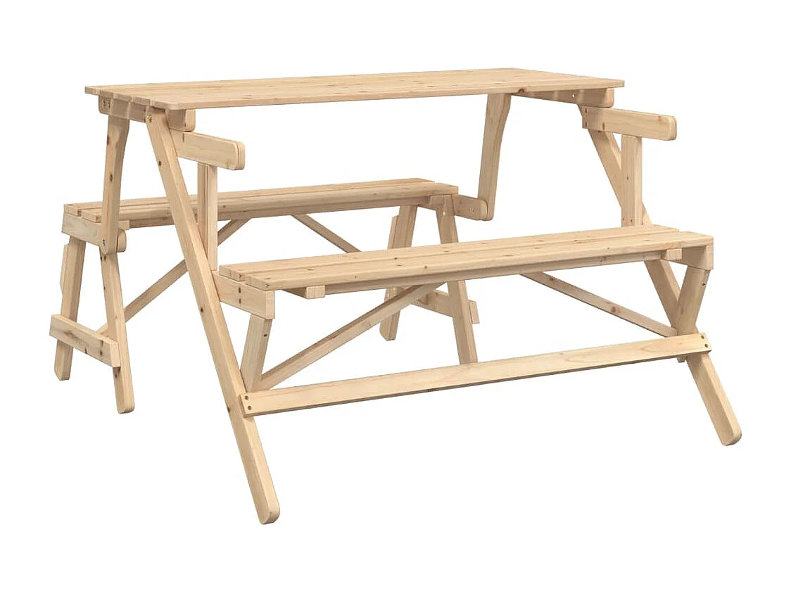 Mesa de piquenique c/ bancos 2-em-1 conversível abeto maciço