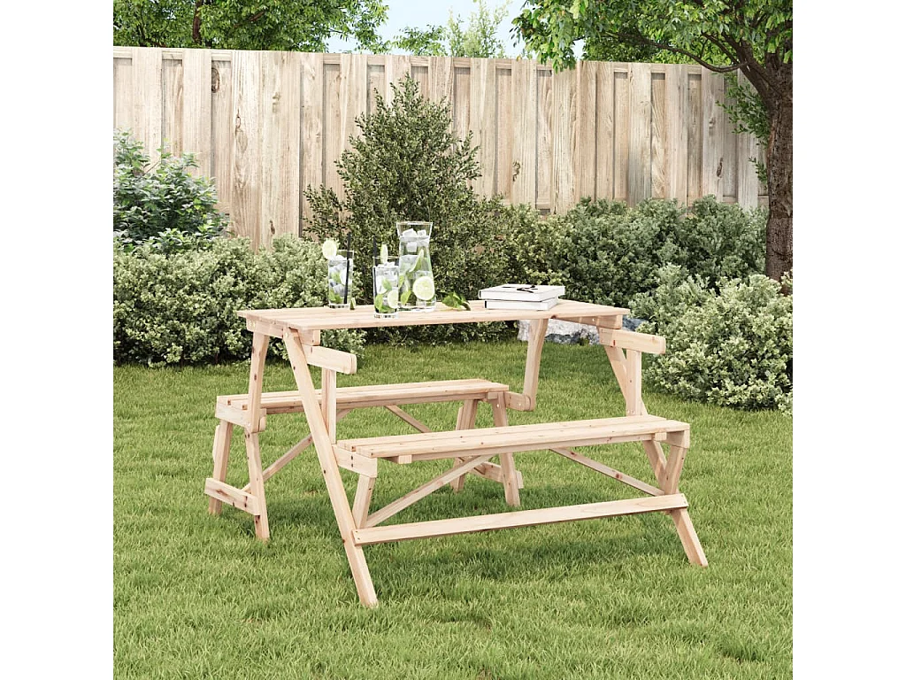 Mesa de piquenique c/ bancos 2-em-1 conversível abeto maciço