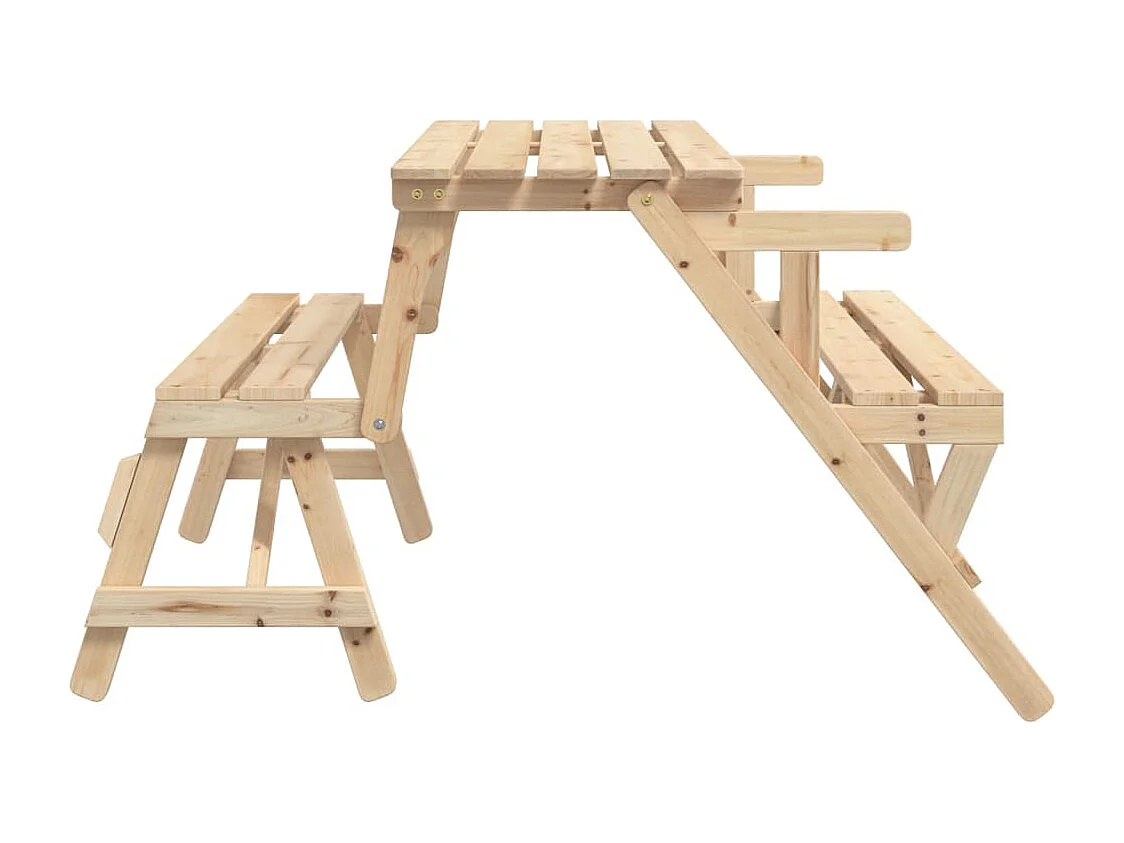 Mesa de piquenique c/ bancos 2-em-1 conversível abeto maciço