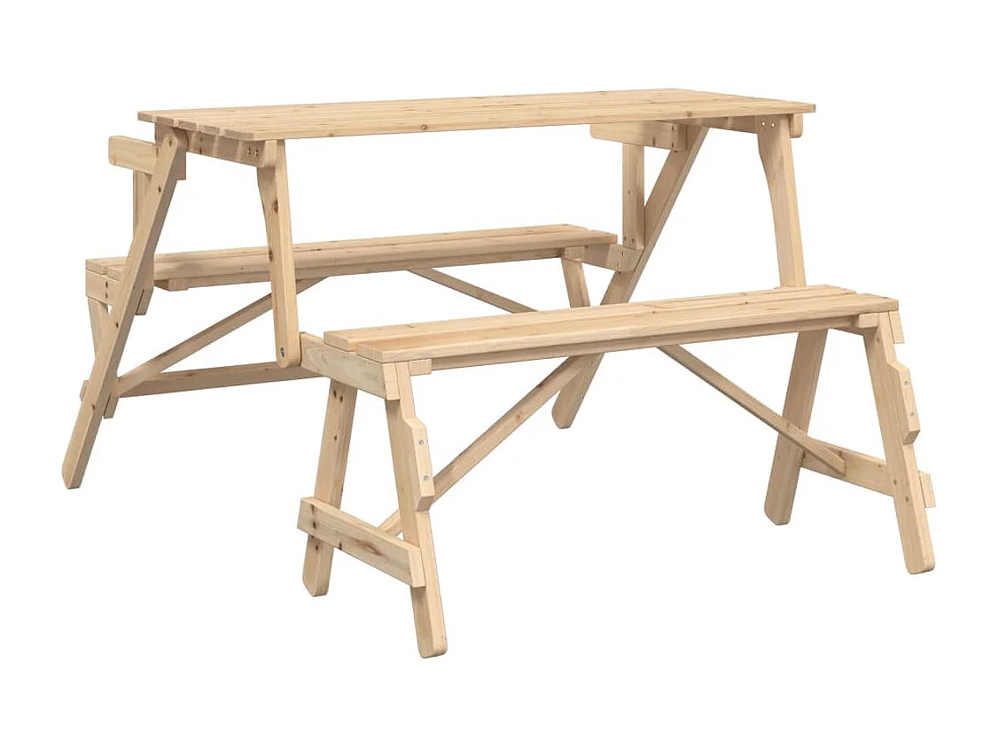 Mesa de piquenique c/ bancos 2-em-1 conversível abeto maciço