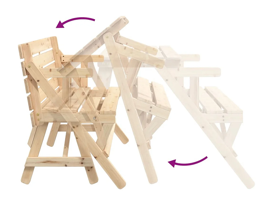 Mesa de piquenique c/ bancos 2-em-1 conversível abeto maciço