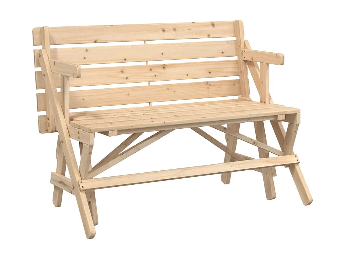 Mesa de piquenique c/ bancos 2-em-1 conversível abeto maciço