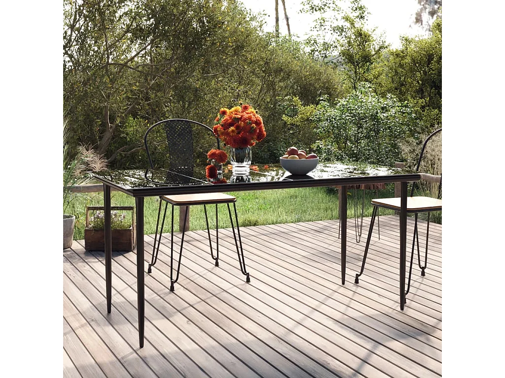 Table à dîner de jardin Noir 160x80x74 cm Acier et verre trempé