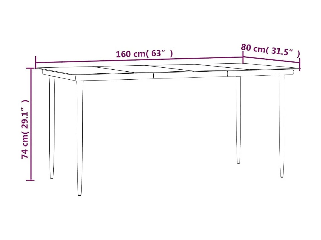 Table à dîner de jardin Noir 160x80x74 cm Acier et verre trempé