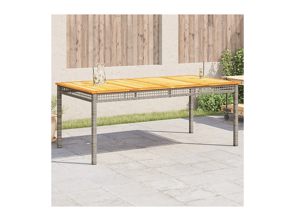 Table de jardin gris 180x90x75 cm résine tressée et bois acacia