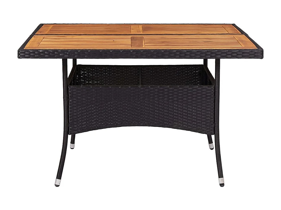 Mesa de jantar para exterior vime PE e madeira maciça preta