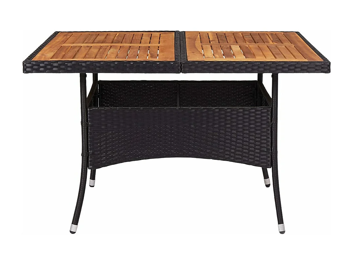 Mesa de jantar para exterior vime PE e madeira maciça preta