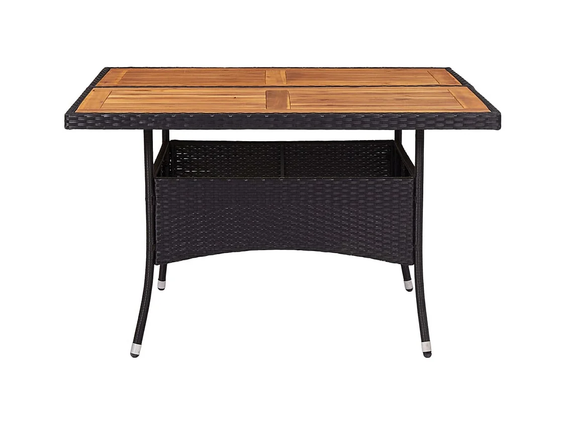 Table d'extérieur Noir Résine tressée et bois d'acacia solide