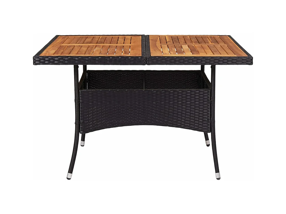 Table d'extérieur Noir Résine tressée et bois d'acacia solide