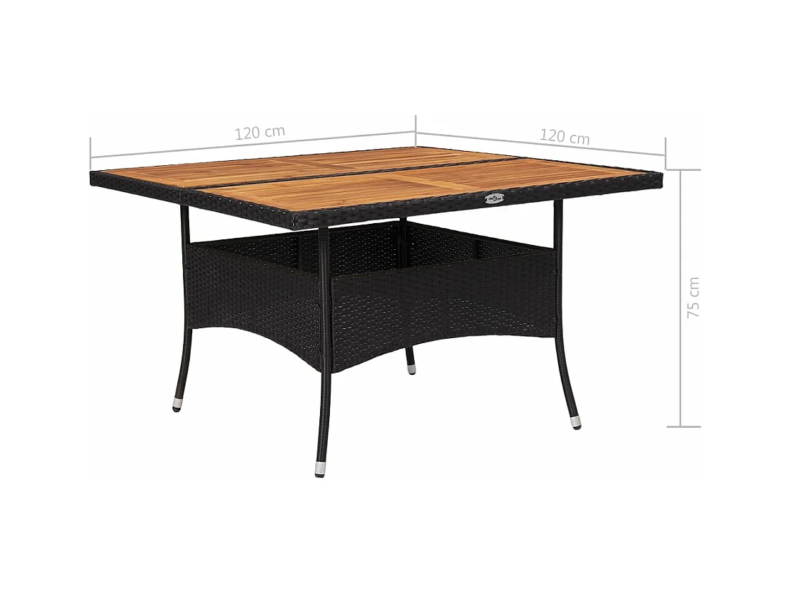 Table d'extérieur Noir Résine tressée et bois d'acacia solide