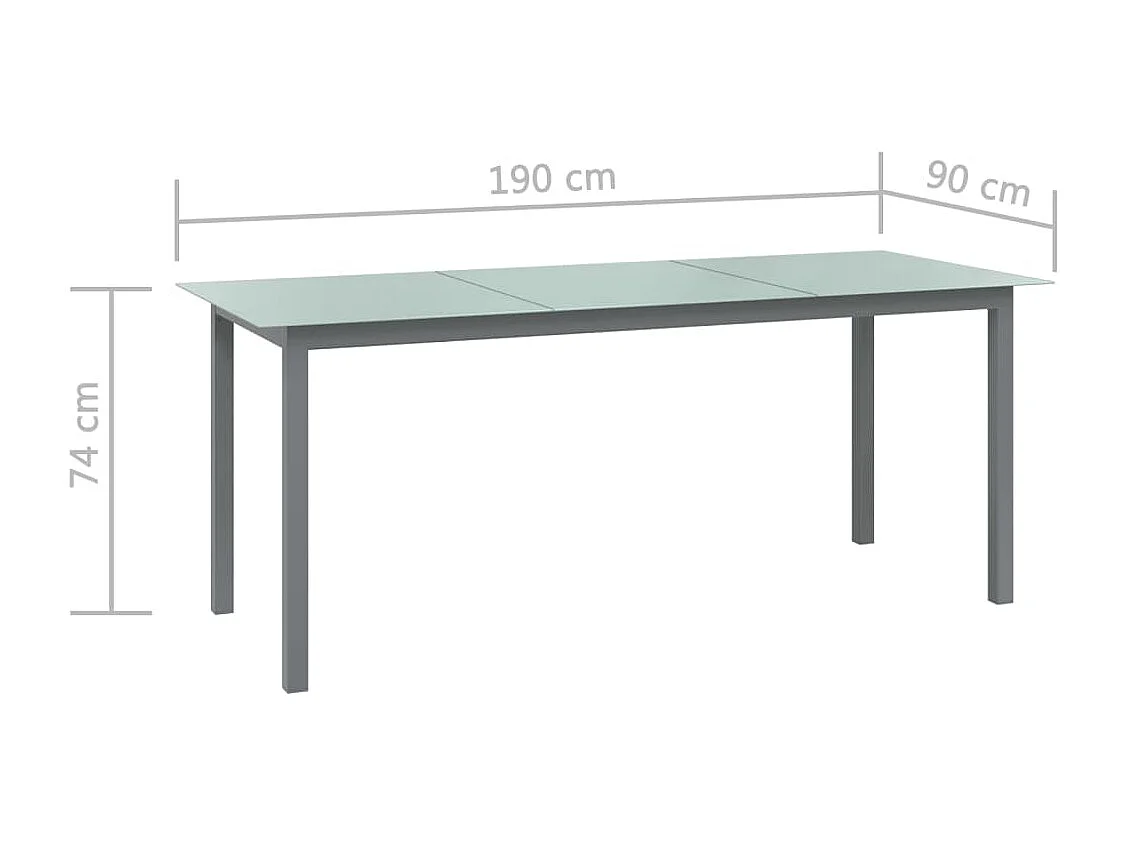 Mesa de jardim em alumínio e vidro 190x90x74 cm cinzento-claro