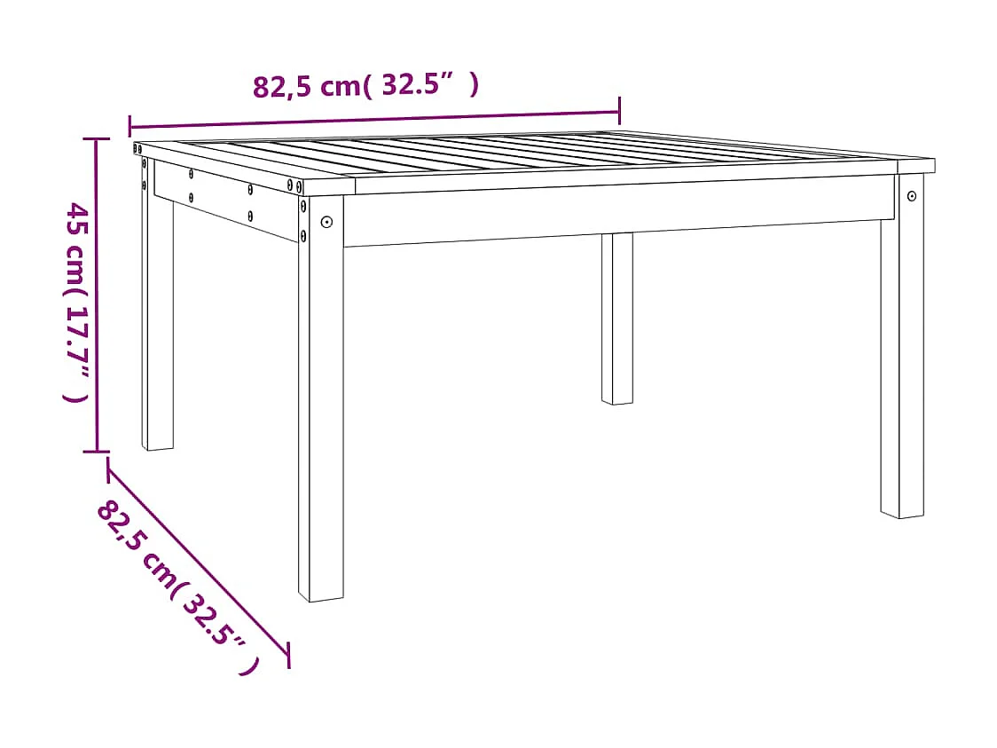 Mesa de jardín madera maciza pino gris 82,5x82,5x45 cm