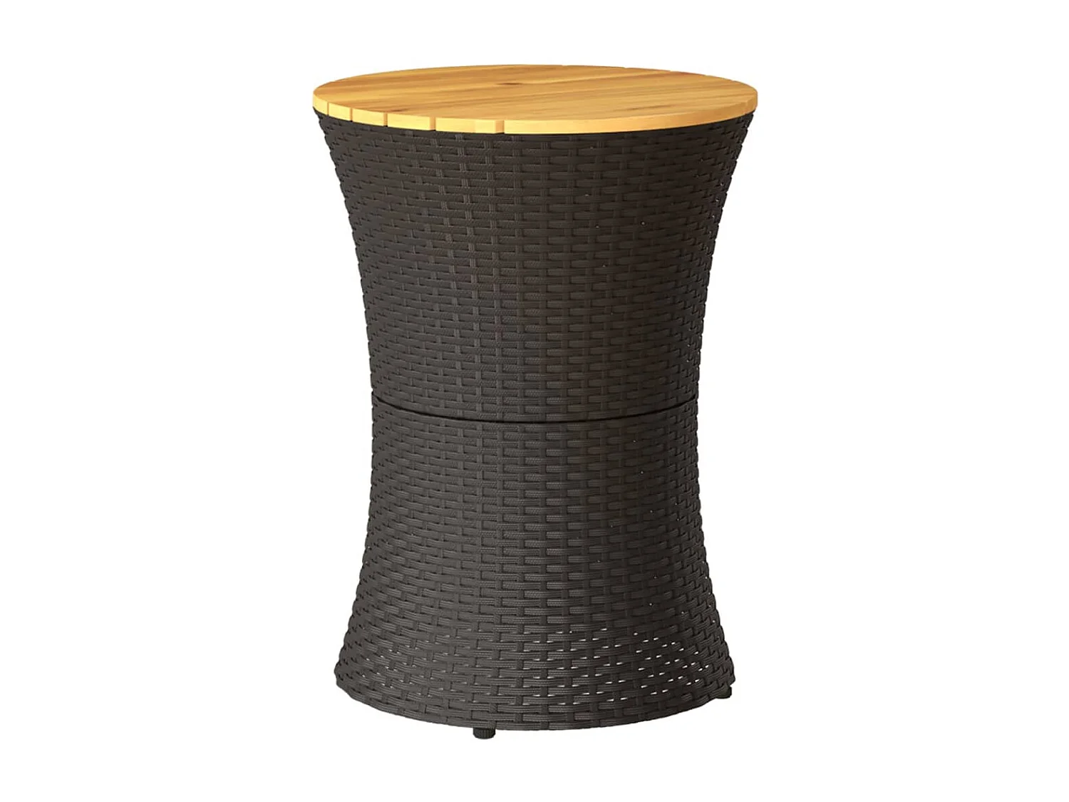 Tavolino Giardino Forma Tamburo Nero Polyrattan Legno Massello
