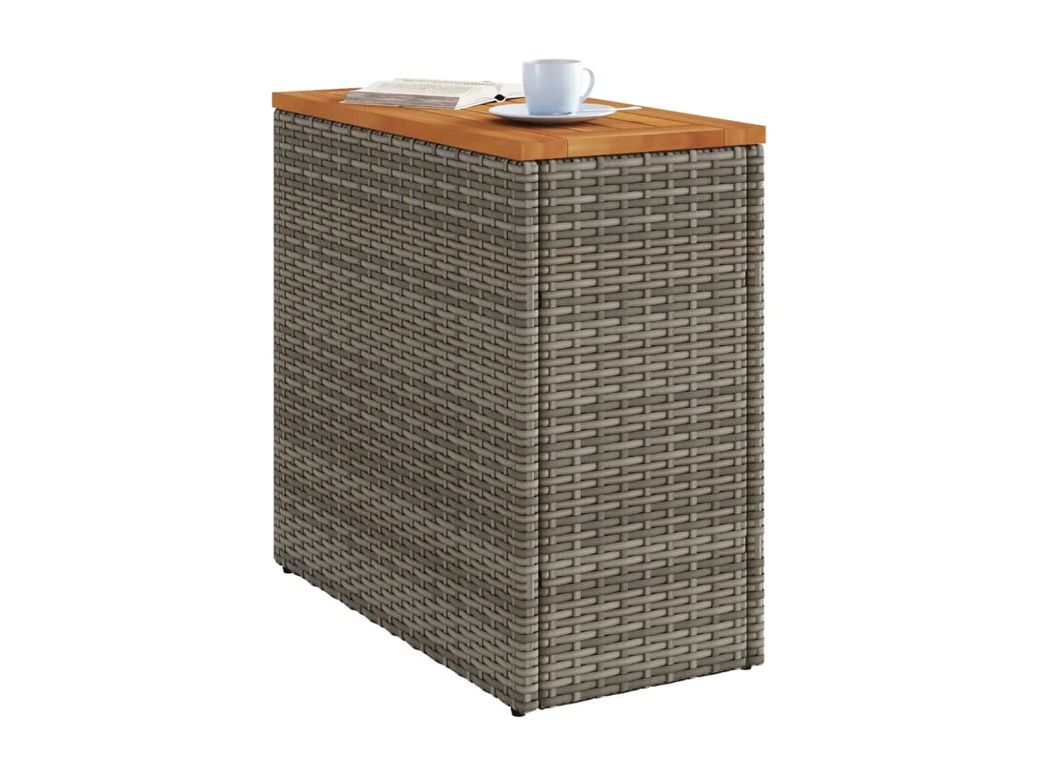 Garten-Beistelltisch mit Holzplatte Grau 58x27,5x55 cm Rattan