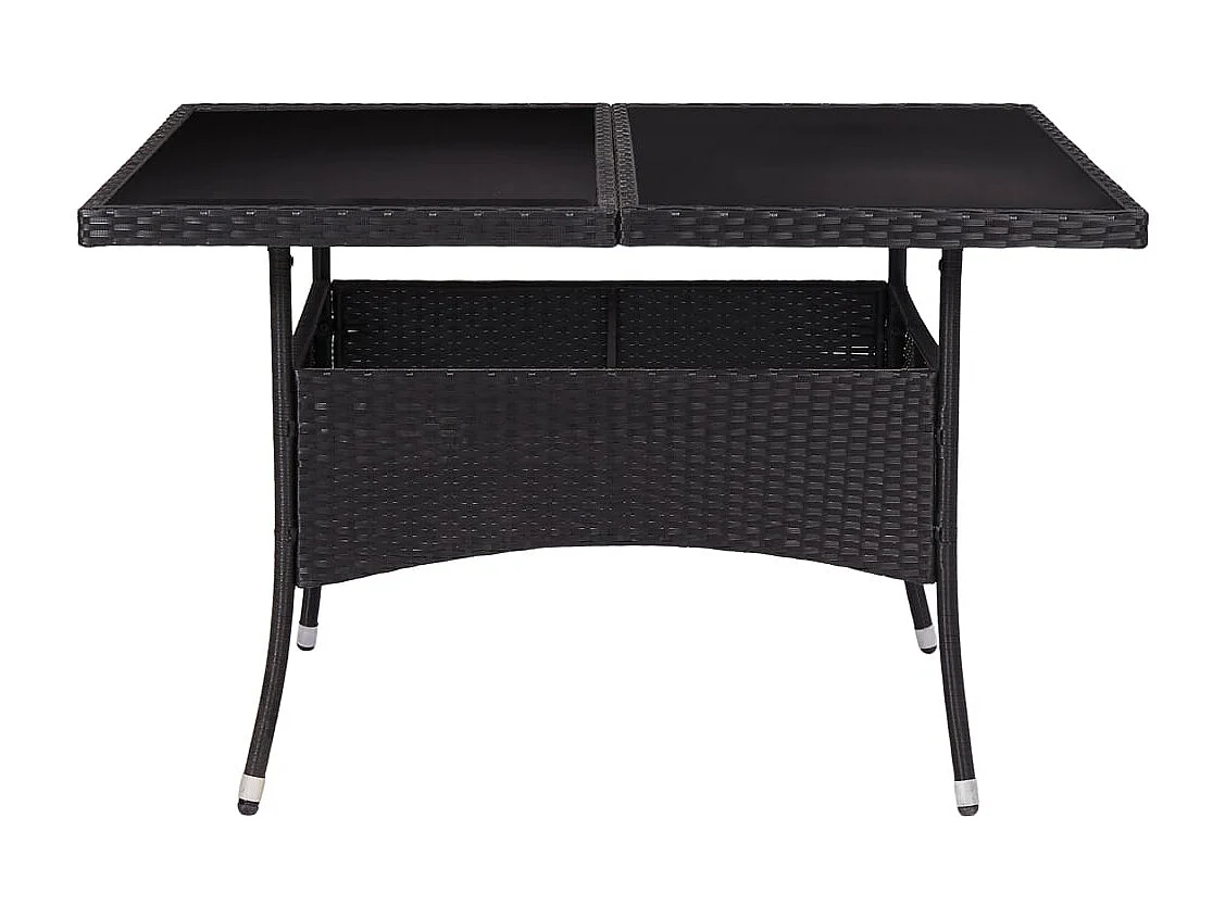 Mesa de jantar para exterior vime PE e vidro preto