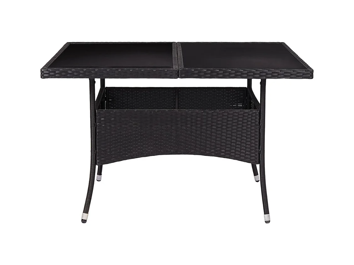 Table à dîner d'extérieur Noir Résine tressée et verre