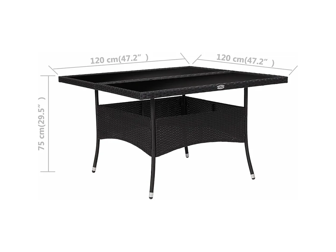 Table à dîner d'extérieur Noir Résine tressée et verre