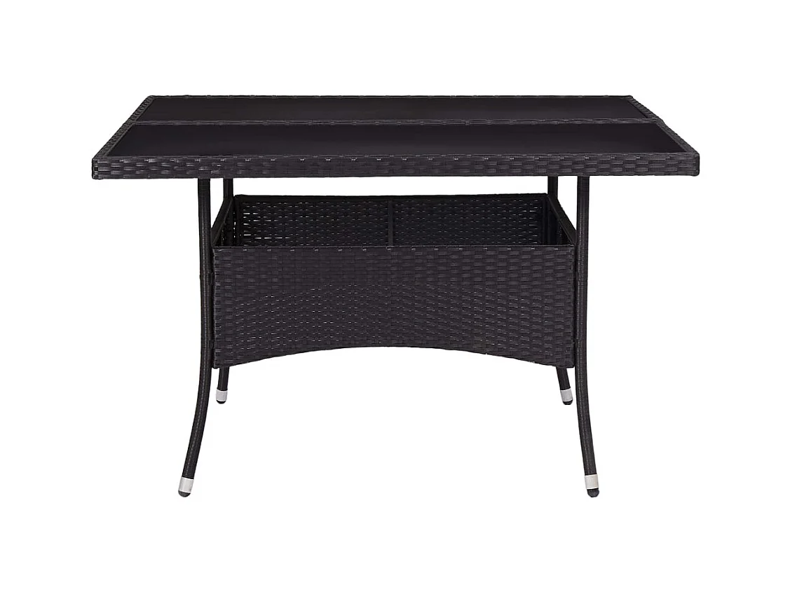 Table à dîner d'extérieur Noir Résine tressée et verre