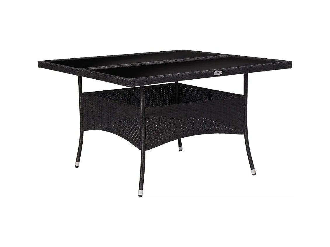 Table à dîner d'extérieur Noir Résine tressée et verre
