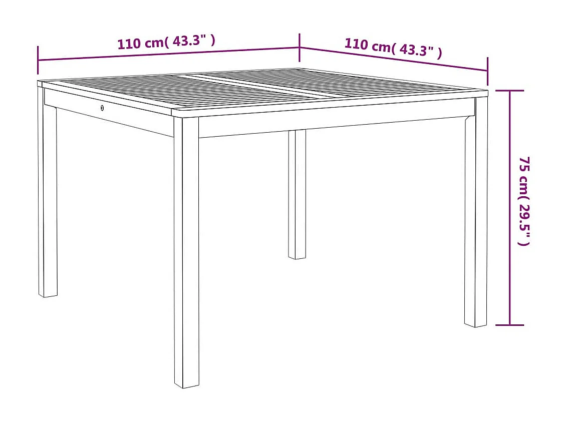 Table à manger de jardin 110x110x75 cm bois d'acacia massif