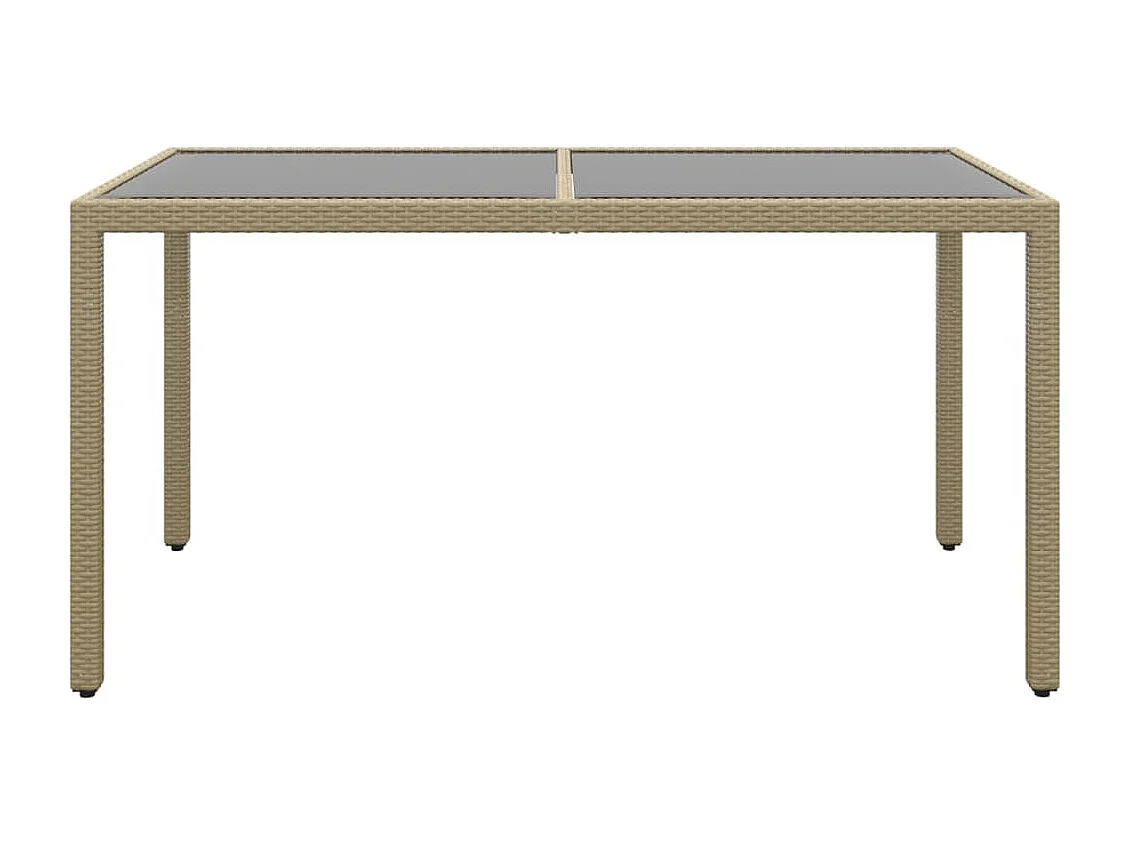 Table de jardin 150x90x75 cm Verre trempé/résine tressée Beige