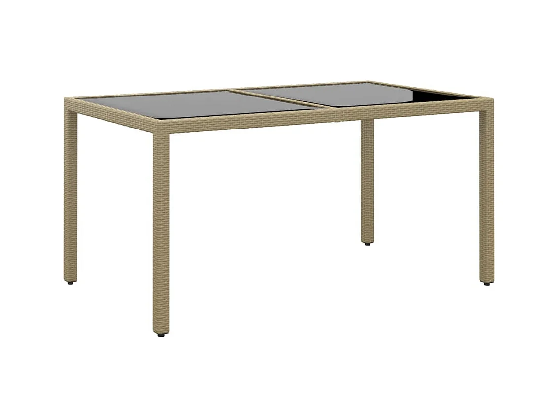 Gartentisch 150x90x75 cm Hartglas und Poly Rattan Beige