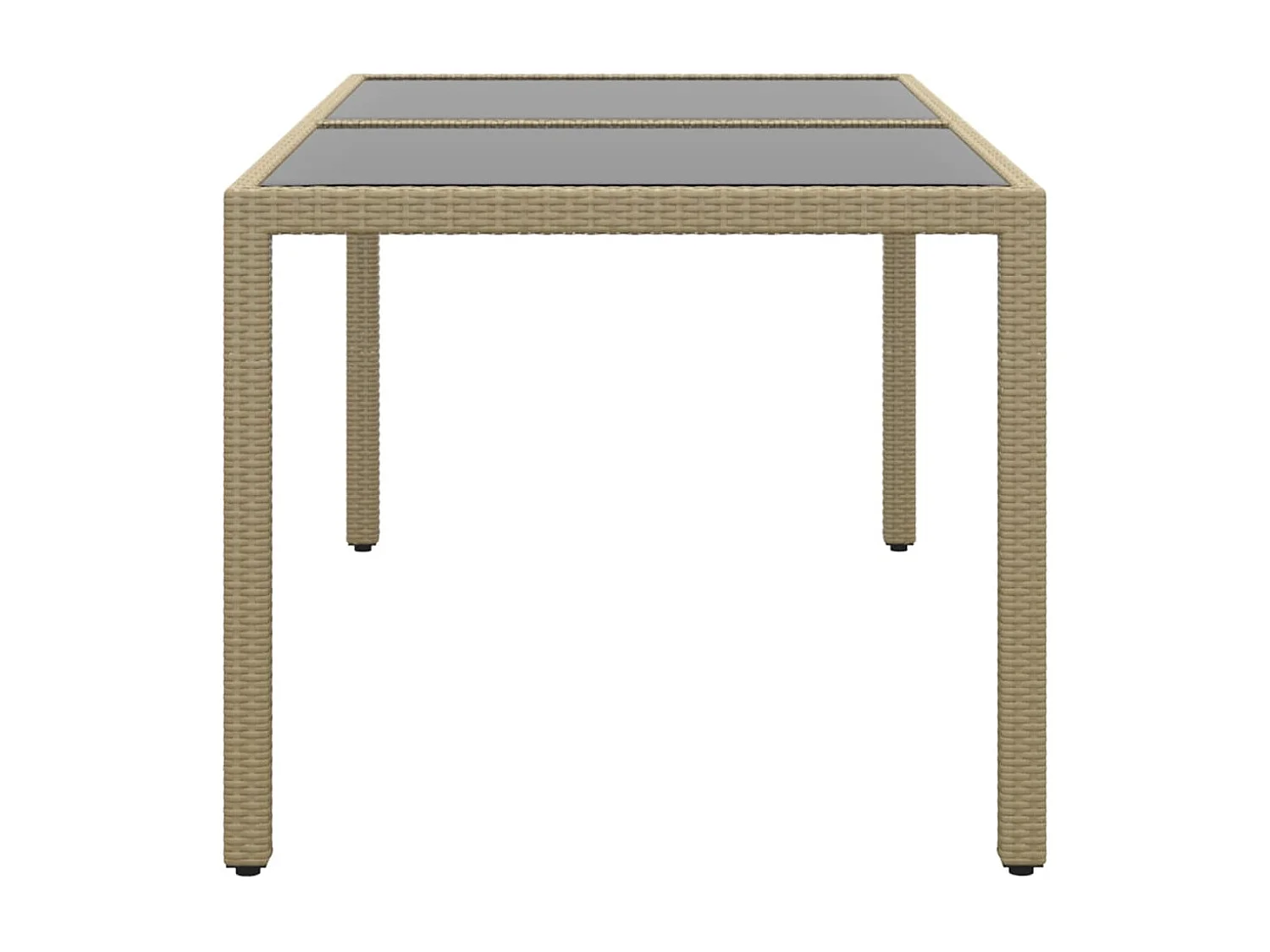 Table de jardin 150x90x75 cm Verre trempé/résine tressée Beige
