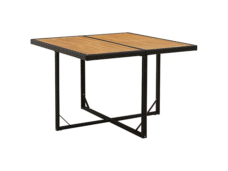 Mesa de jardín ratán sintético madera acacia negro 109x107x74cm