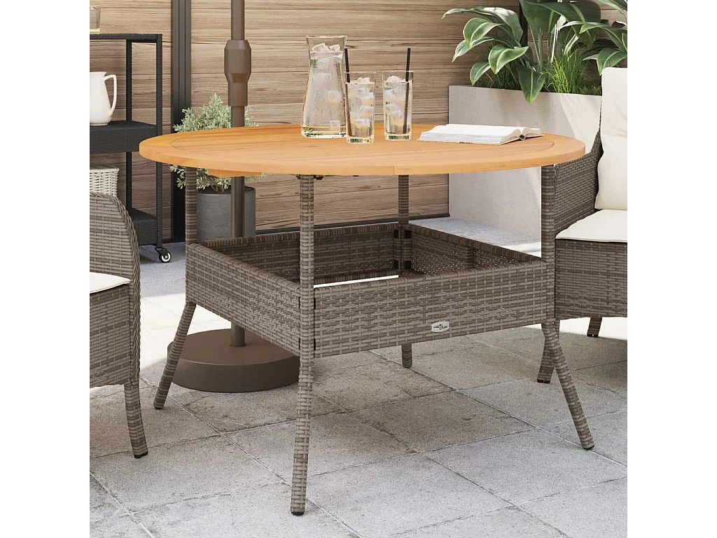 Tavolo Giardino Piano Legno Acacia Grigio Ø110x71 cm Polyrattan