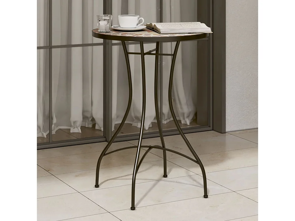 Table de bistro mosaïque terre cuite blanc Ø50x70 cm céramique