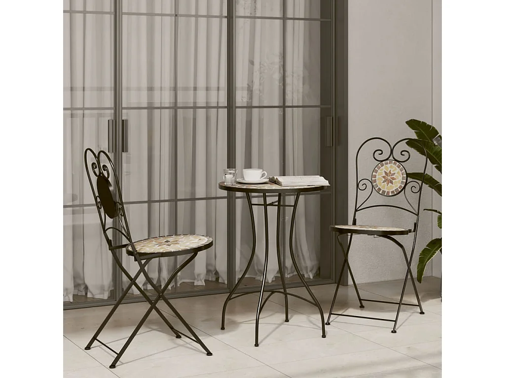 Table de bistro mosaïque terre cuite blanc Ø50x70 cm céramique