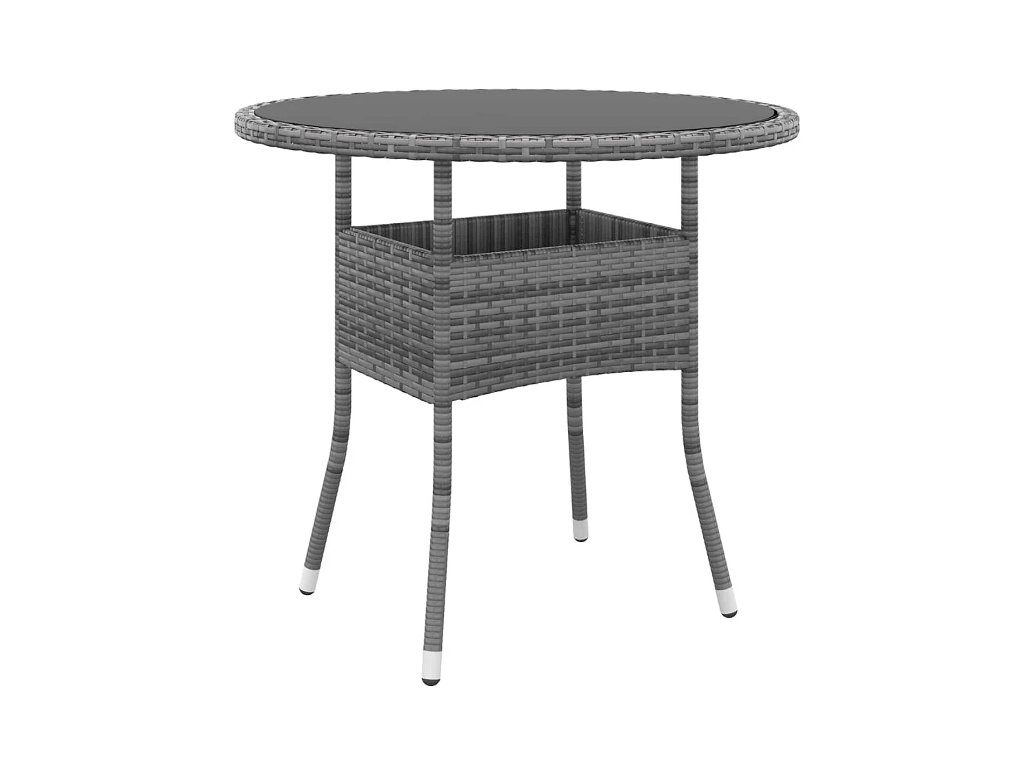 Tuintafel Ø80x75 cm gehard glas en poly rattan grijs