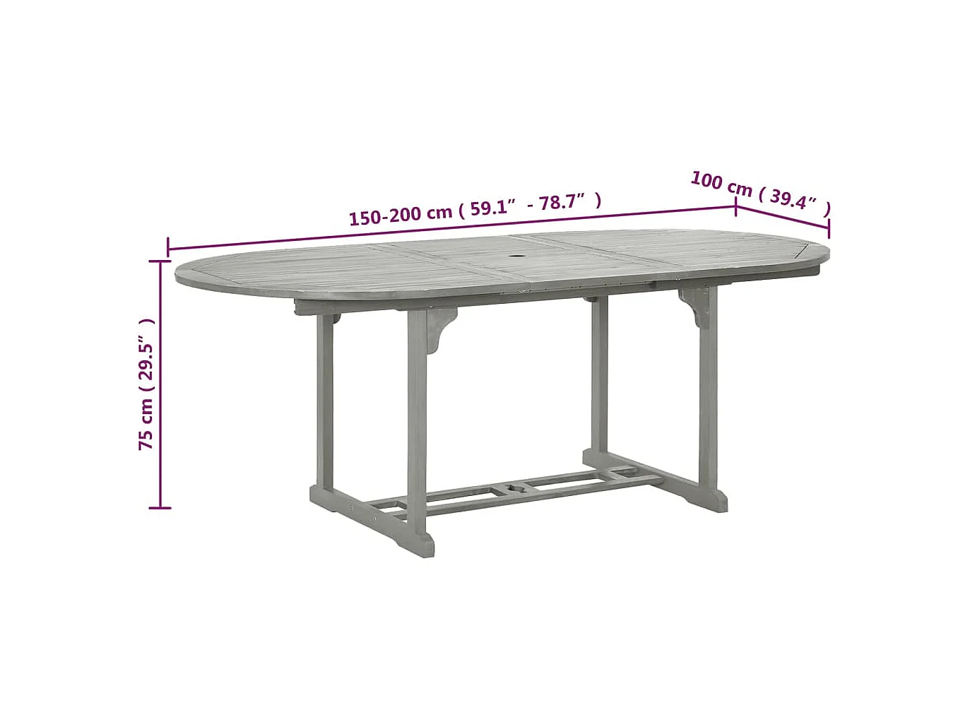 Mesa de jardín madera maciza de acacia gris 200x100x75 cm
