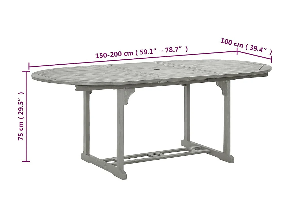 Mesa de jardín madera maciza de acacia gris 200x100x75 cm