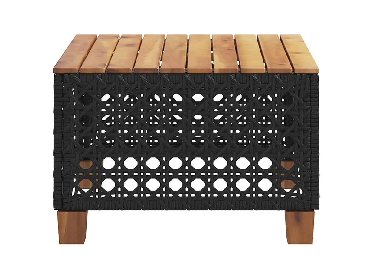 Table de jardin noir 55x55x36 cm résine tressée et bois acacia