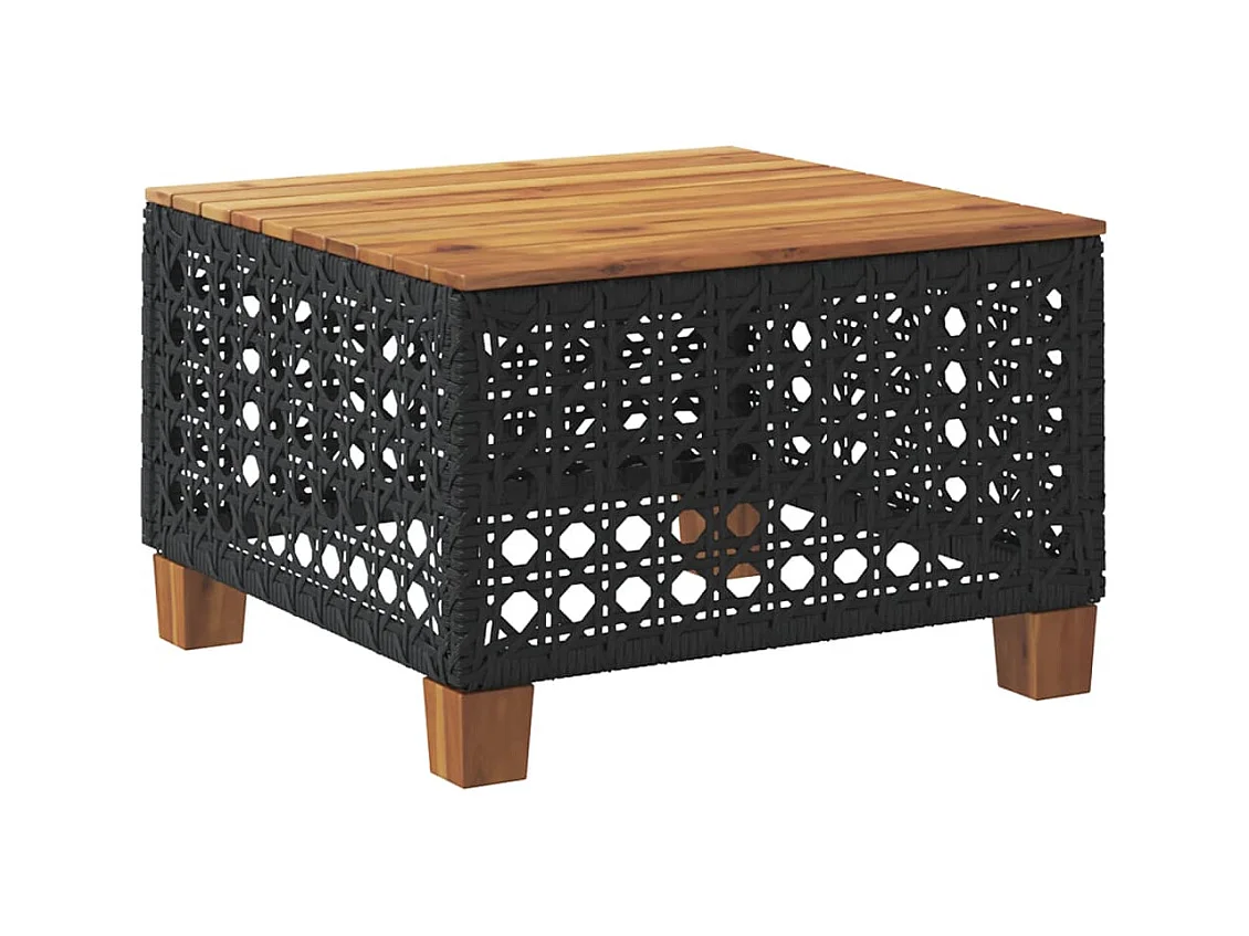 Table de jardin noir 55x55x36 cm résine tressée et bois acacia