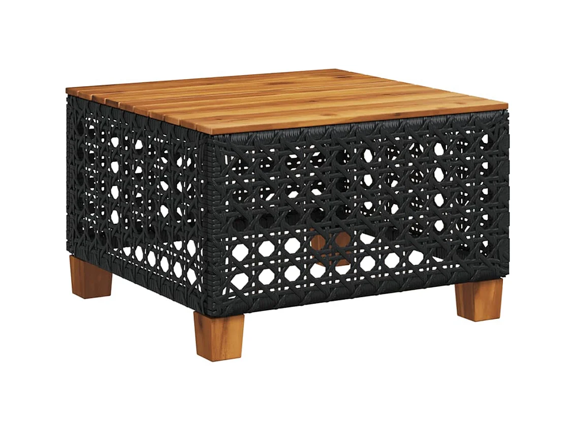Table de jardin noir 55x55x36 cm résine tressée et bois acacia