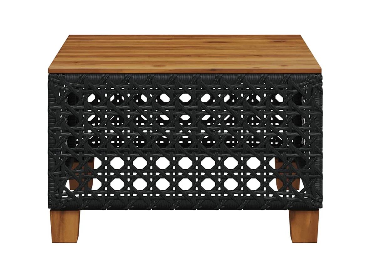 Table de jardin noir 55x55x36 cm résine tressée et bois acacia