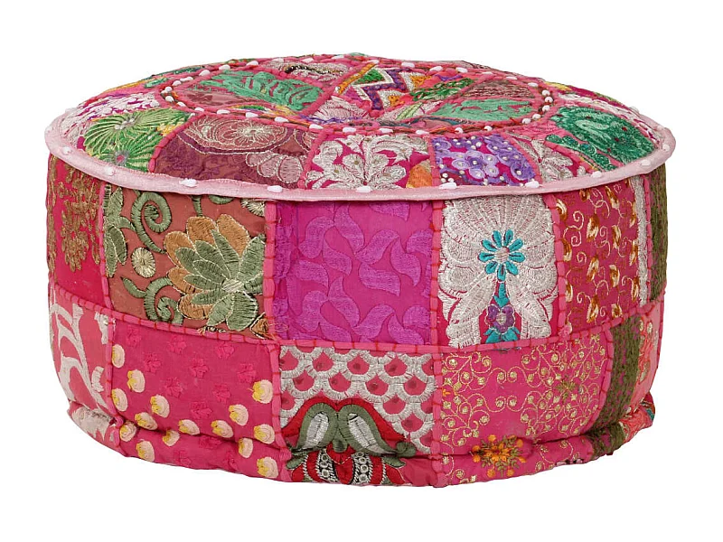 Pouf rotondo in cotone patchwork fatto a mano 40 x 20 cm Rosa