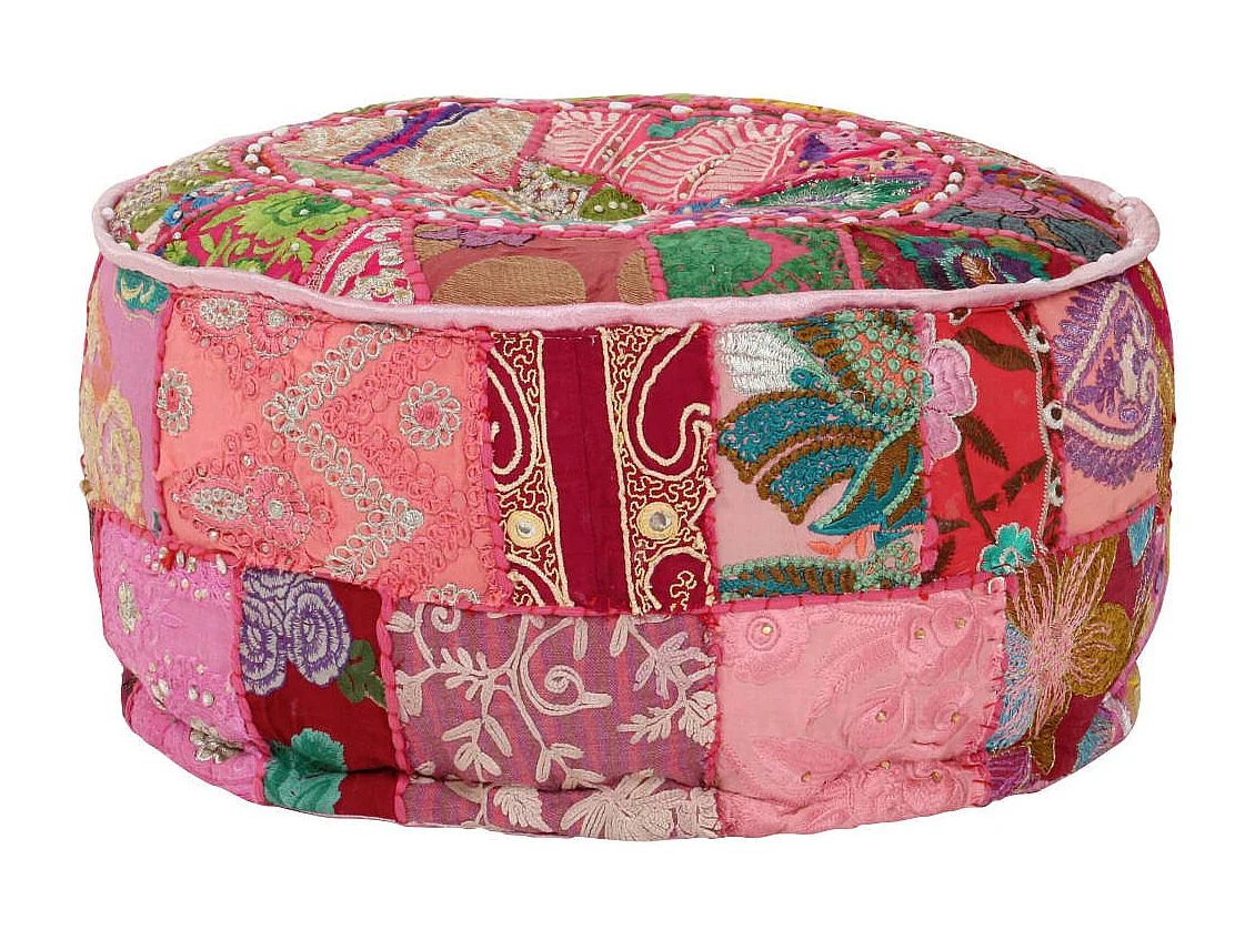 Pouf rond en coton en patchwork fait à la main 40 x 20 cm Rose