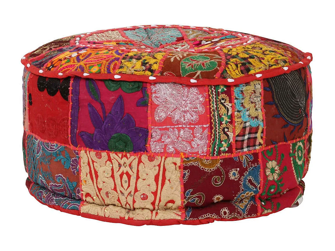 Pouf rond en coton fait à la main 40 x 20 cm Rouge