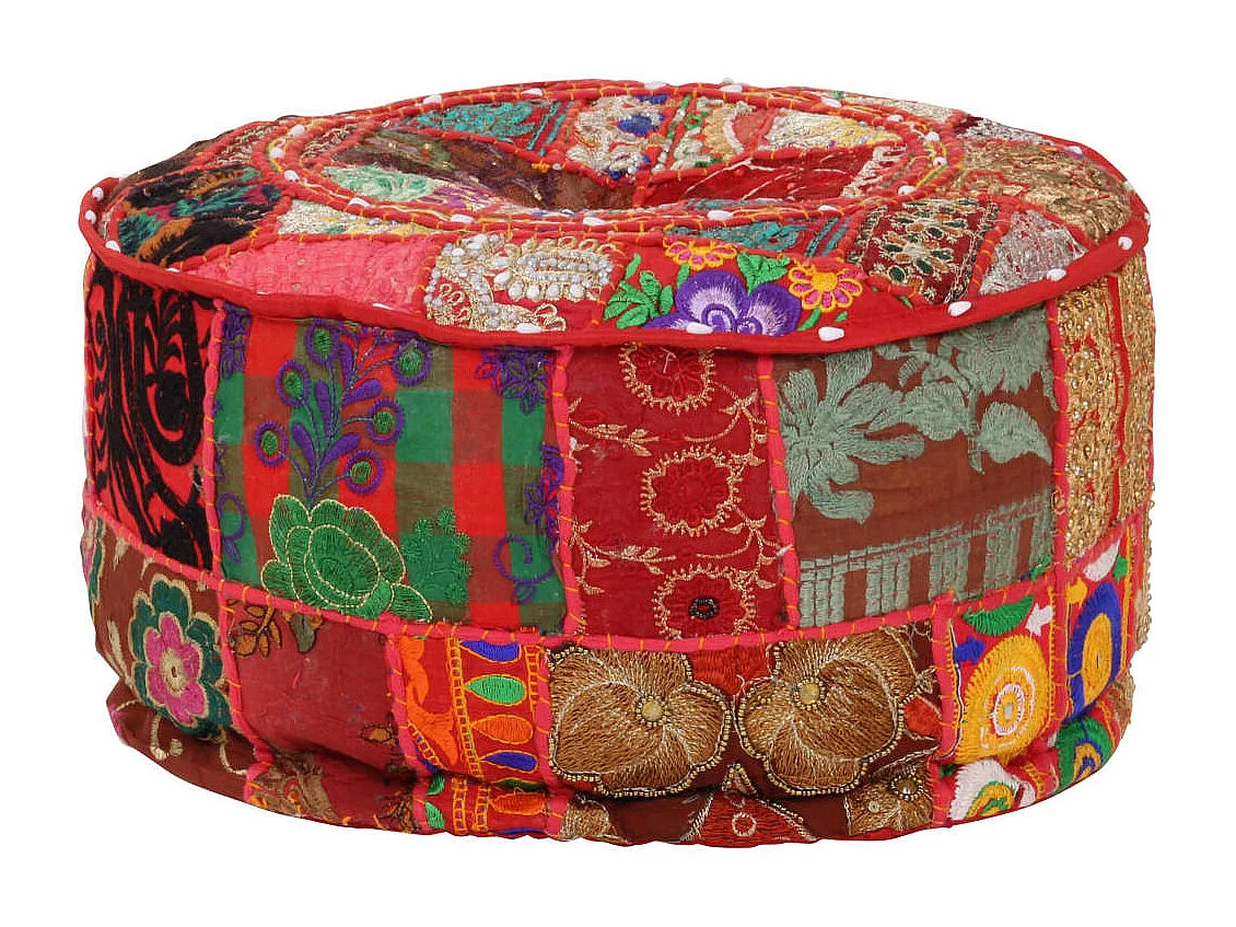 Pouf rond en coton fait à la main 40 x 20 cm Rouge