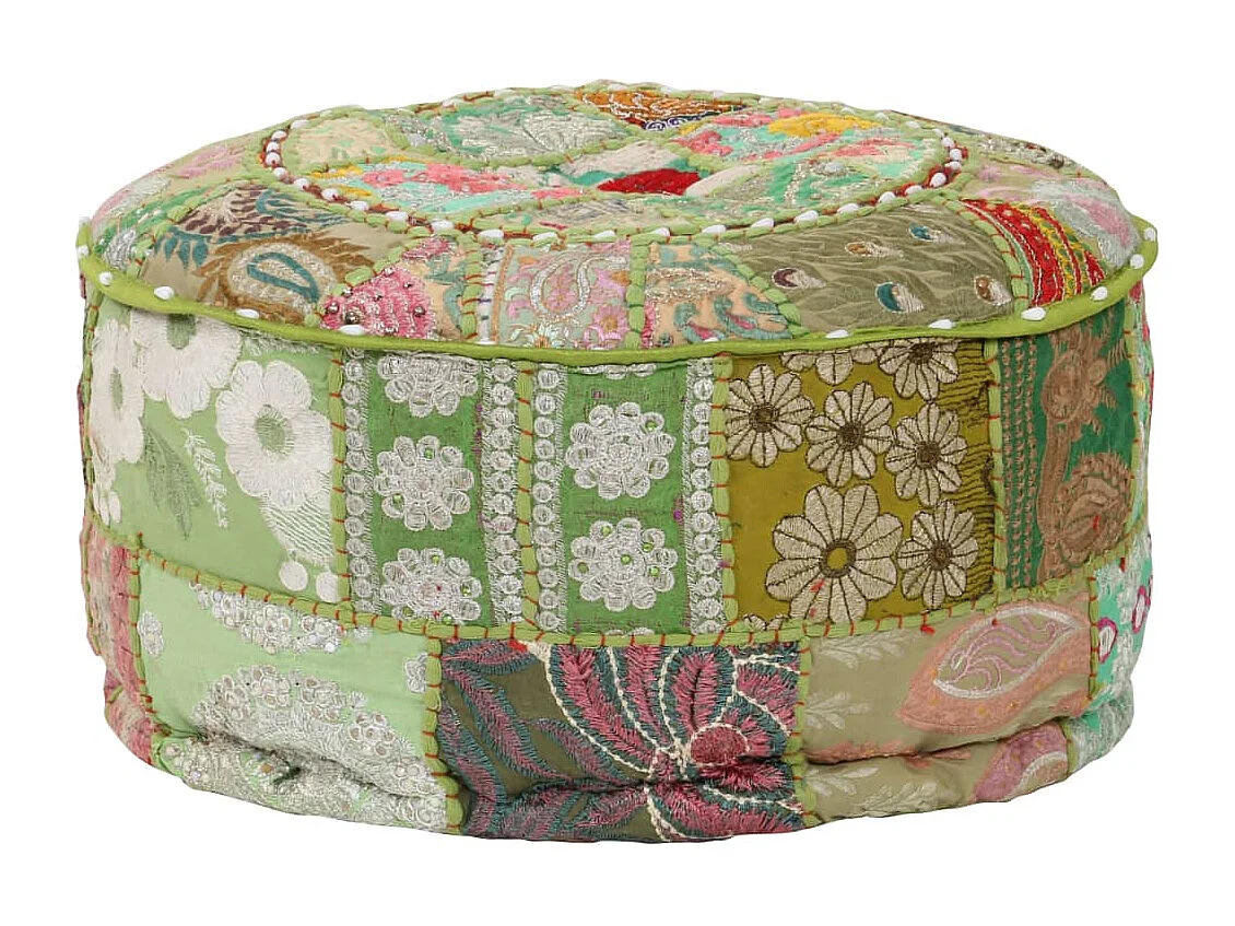 Pouf rotondo fatto a mano in cotone 40 x 20 cm Verde