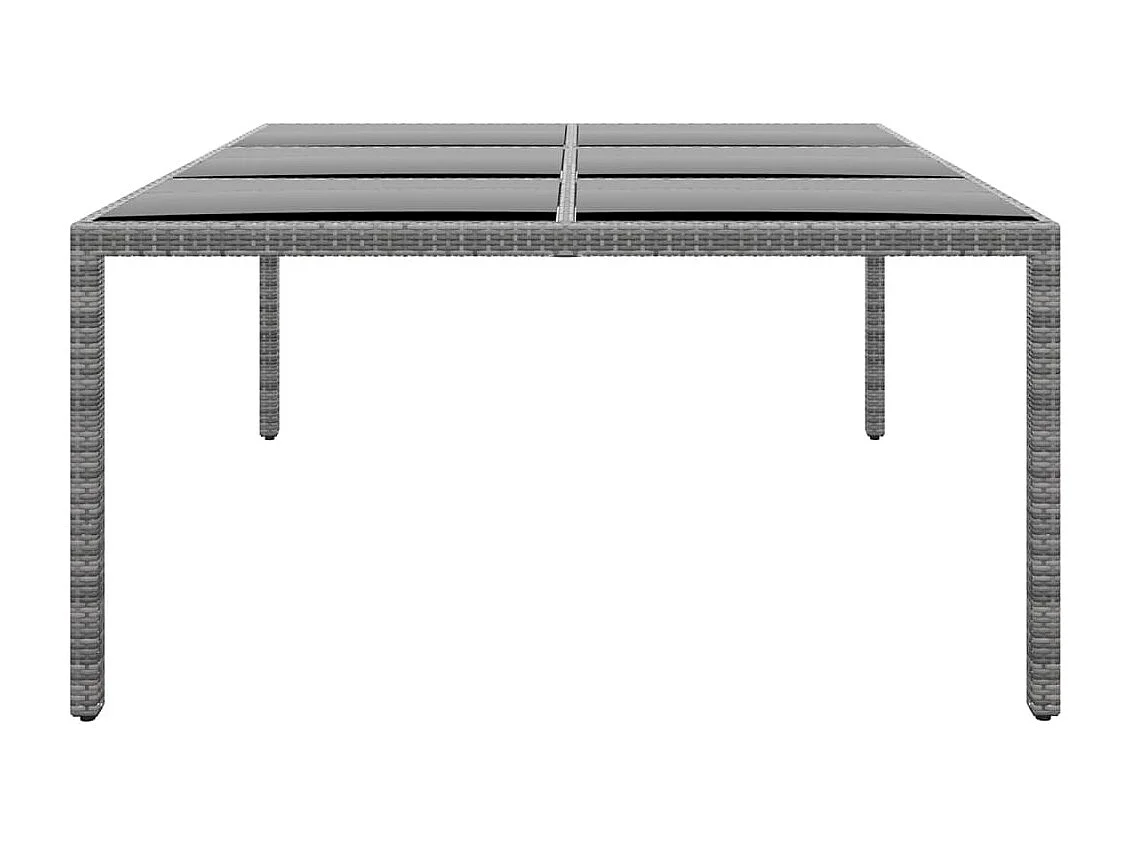 Table de jardin 200x150x75 cm Verre trempé/résine tressée Gris