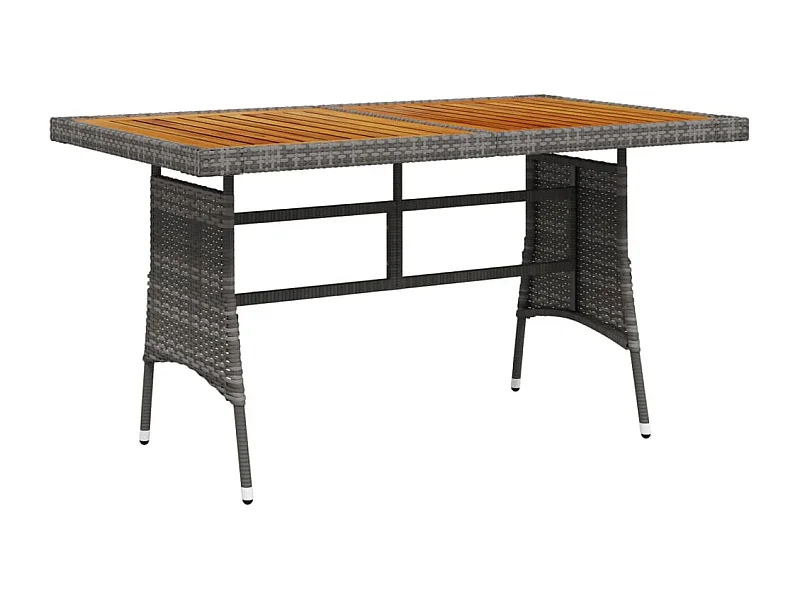 Mesa de jardín ratán PE y acacia maciza gris 130x70x72 cm