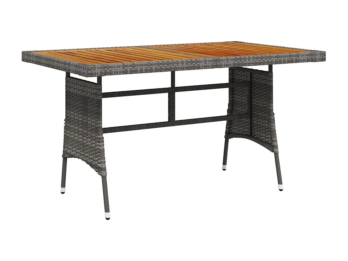 Mesa de jardín ratán PE y acacia maciza gris 130x70x72 cm