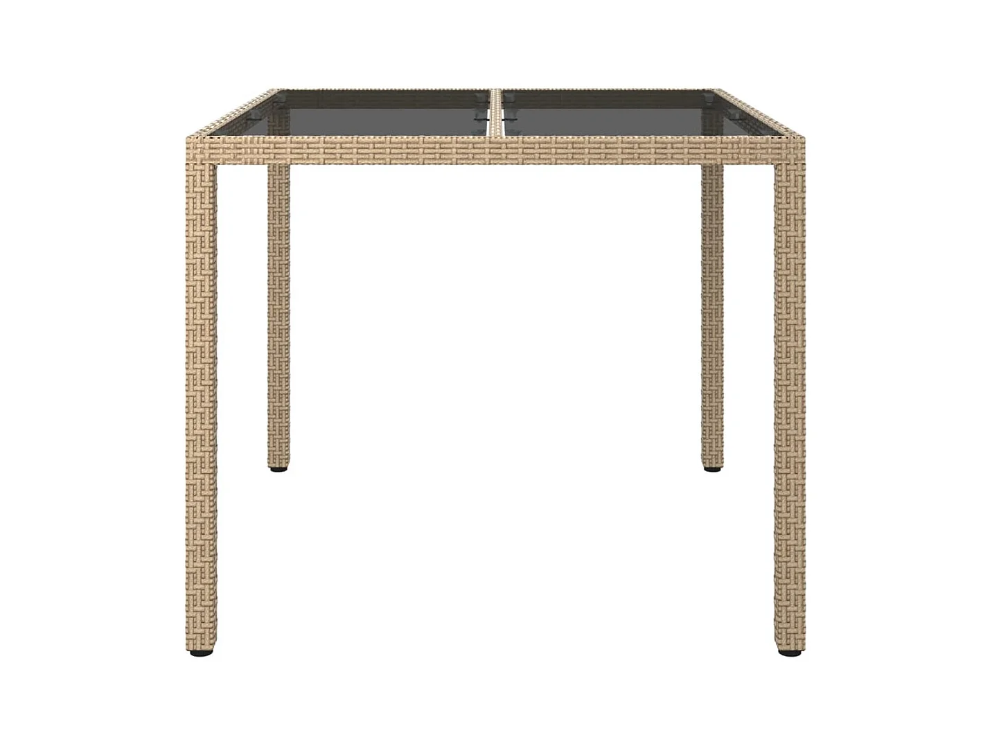 Table de jardin 90x90x75cm Verre trempé et résine tressée Beige