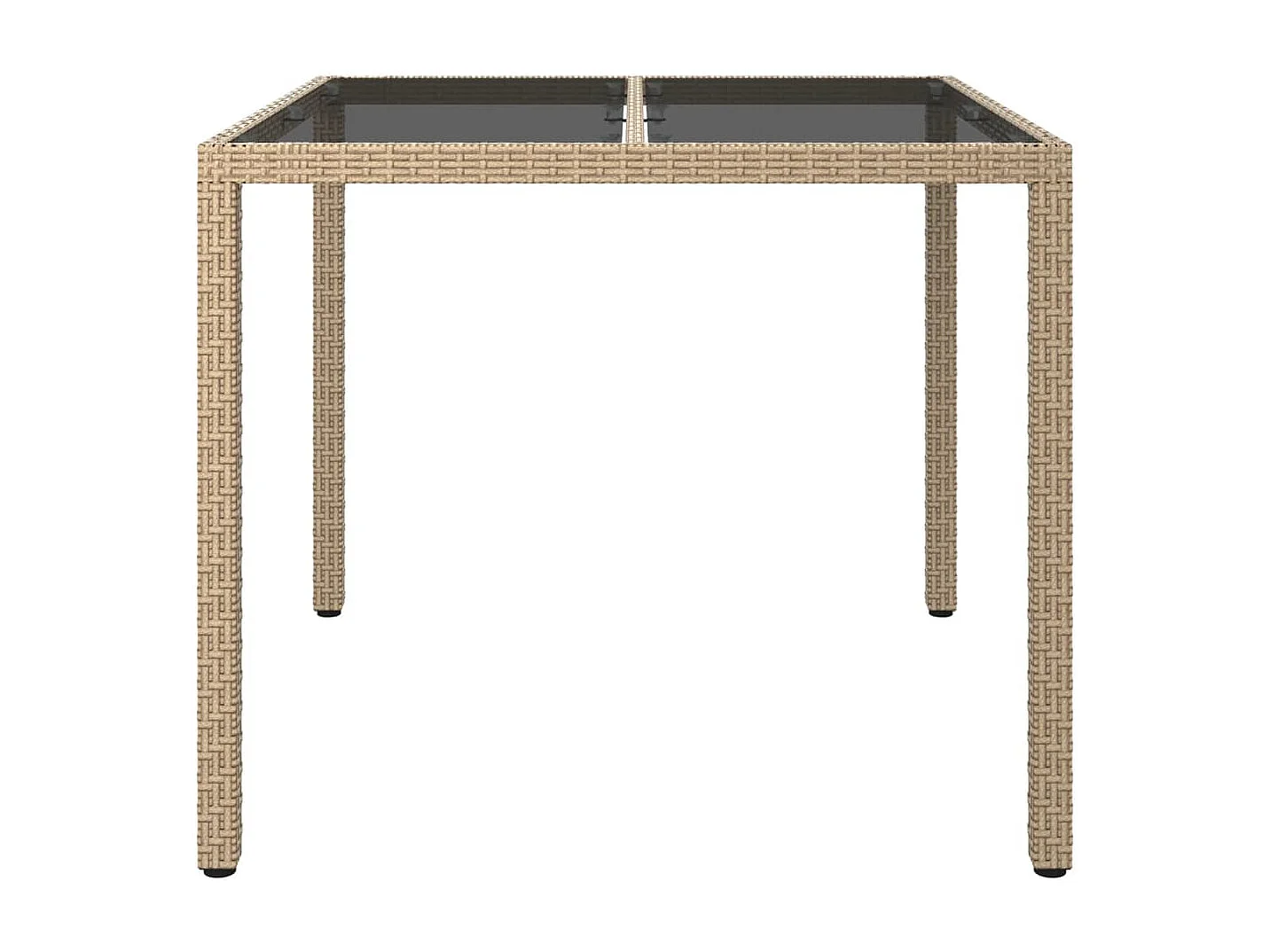Table de jardin 90x90x75cm Verre trempé et résine tressée Beige