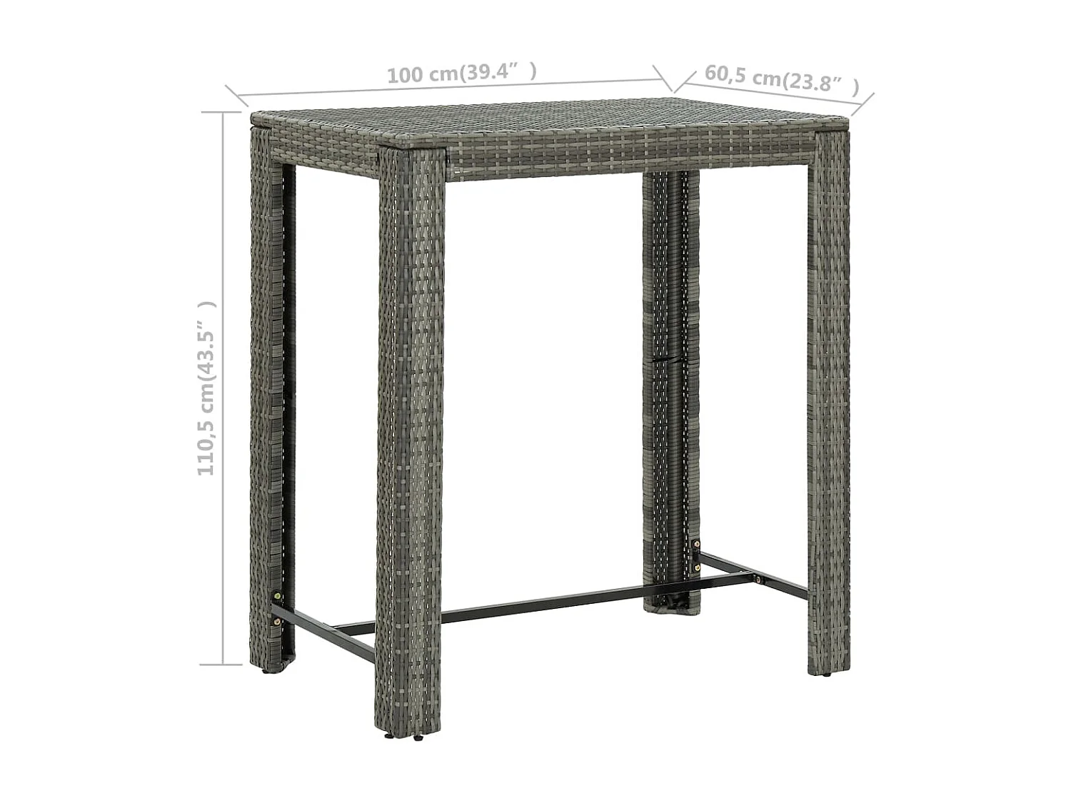 Tavolo da Bar da Giardino Grigio 100x60,5x110,5 cm Polyrattan